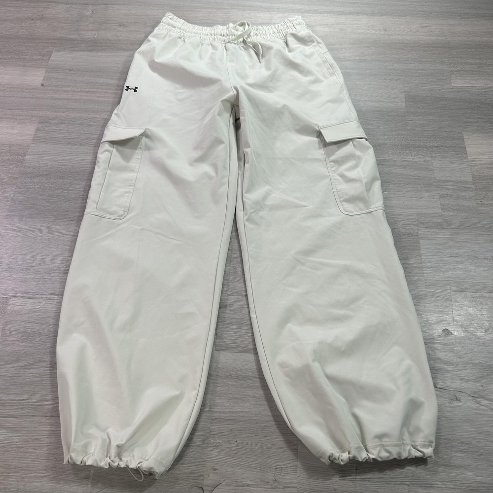 Under Armour Pants Mens Small White Woven Cargo Jogger Elastic Waist Pockets